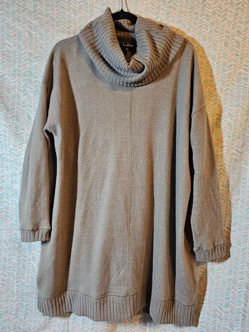 Lulus Autumn Daze Cowl Neck Long Sleeve Sweater Dress XL Olive Pullover Mini